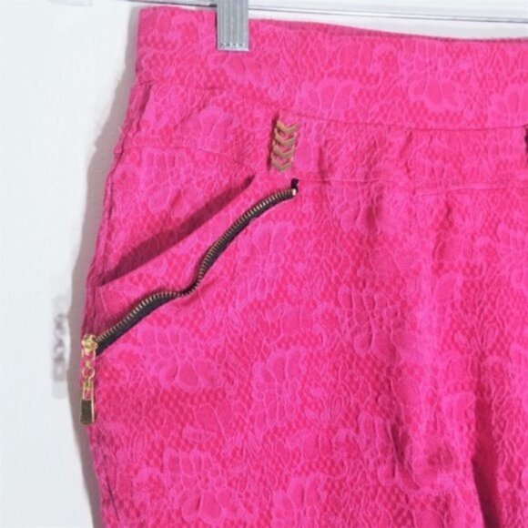 4/$25 Heliae Pink Lace Cropped Stretch Pants - Picture 4 of 5